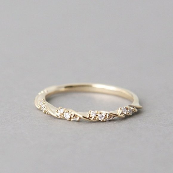 ✨14K Gold Plated Thin Twisted CZ Wedding Ring for Women, MLNN1117 - Picture 1 of 2